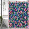 Pink Floral Blue Background Shower Curtain, Bathroom Decorative Shower Curtain, Waterproof Shower Curtain with Hooks