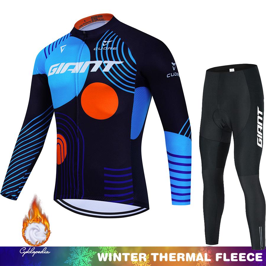 Men's Cycling Outfit GIANT Winter Thermal Fleece Clothing Jersey Jumper Sportswear Set Bib Suit Man 2026 Termal Road Bicycle Mtb