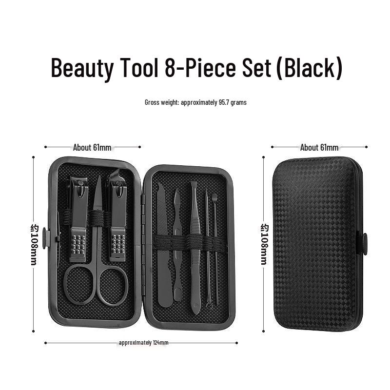 24-Piece Manicure Set: Black and Red Nails, Ear Pick, Oblique Clippers, Nose Hair Scissors, Tweezers