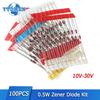 100PCS 10 Values 0.5W Zener Diode Kit Electronic Components Assorted Kit 10V 11V 12V 13V 15V 16V 18V 24V 27V 30V