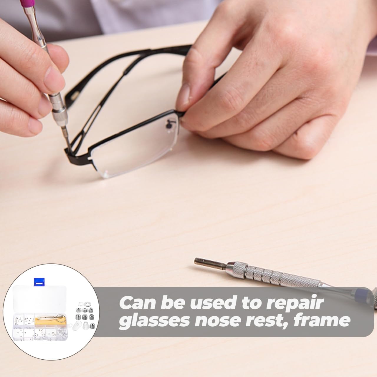 

1 Набор для ремонта очков с винтами Запасные гайки для очков Металлические гайки для солнцезащитных очков для быстрого ремонта Включает основные инструменты для очков