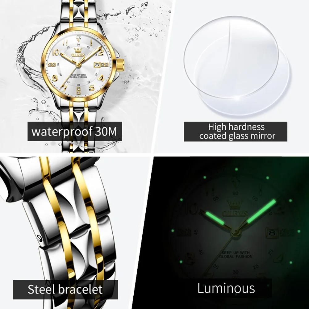 OLEVS 2910 Hot Sales High Quality Fashion Business Calendar Stainless Steel Band Waterproof Woman Man Quartz Watch Relojes