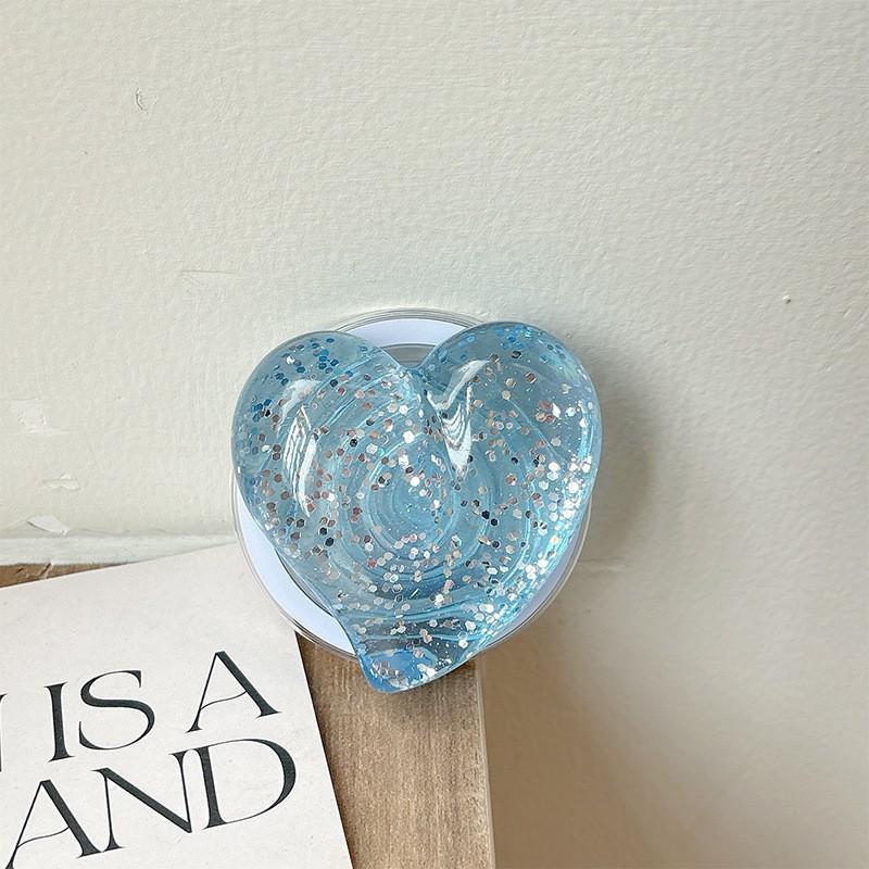Solid Color Glitter Heart-shaped 3D Phone Airbag Holder Magnetic Suction Suitable Magsafe Creative Ring Wholesale Cross-border