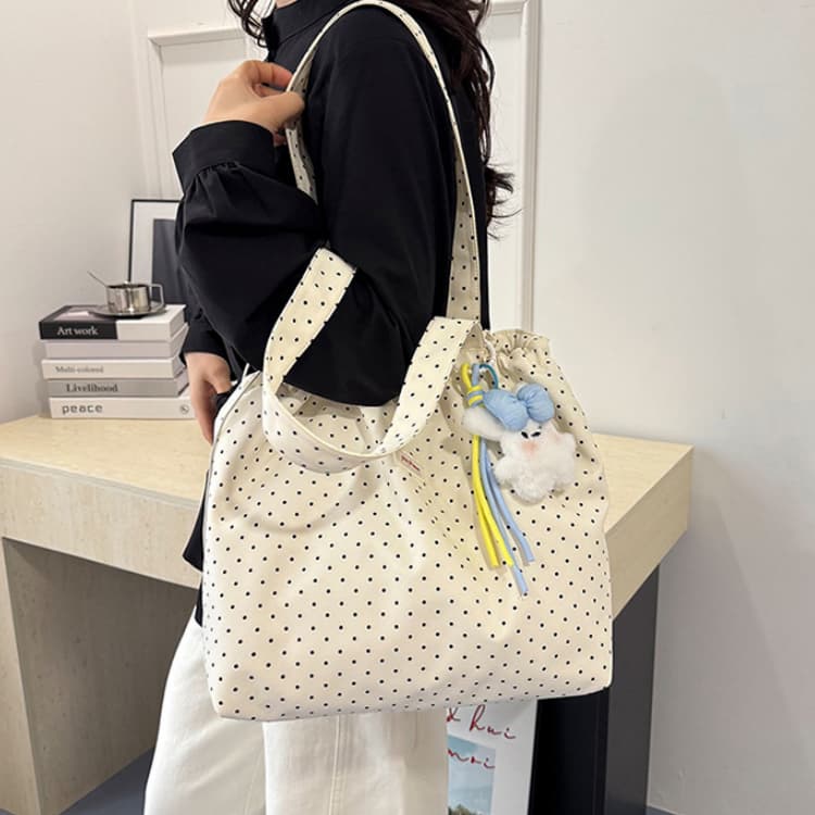 Polka Dot Drawstring Tote Bag Women's Large-capacity Shoulder Bag