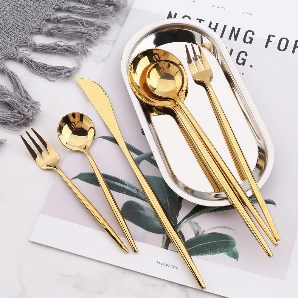 HANYANG 304 cuillères, fourchettes et baguettes en acier inoxydable miroir Portugal couteaux et fourchettes plaqués or argent brillant vaisselle occidentale d'hôtel