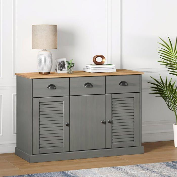 VidaXL Buffet with Drawers VIGO 113x40x75 Cm Grey Solid Pine Wood 353192