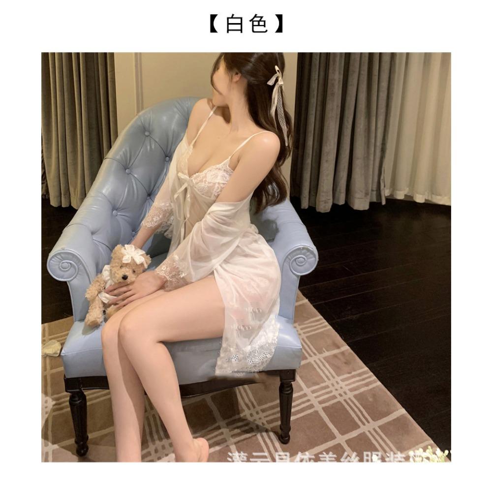 Man Wants To Suspender Nightgown Women's Summer Ice Silk Sexy Gathering Pajamas Lace Hot Temptation Pure Desire Underwear Thin Suit
