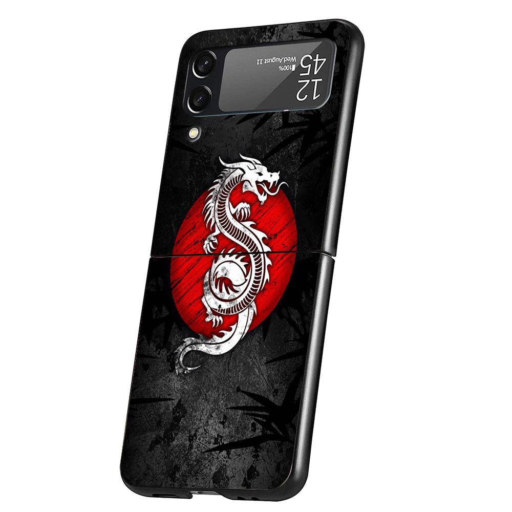Japanese Dark Dragon Tattoo Case Phone Cover for Samsung Galaxy Z Flip 6 5 4 3 5G ZFlip6 ZFlip5 ZFlip4 ZFlip3 Black Hard Trend F