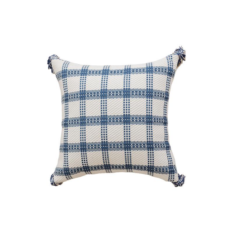 

Blue Sofa Headboard Pillowcase Jacquard Embroidery Pillow Cover Cojines Decor Home Striped Polka Dot Tassel Cushion Covers 45X45 45x45cm