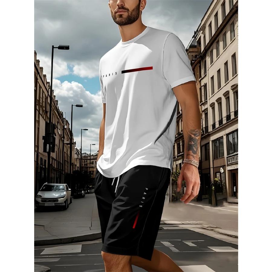 Plus Size Gradient Color Short Sleeve Shorts Set Men's Sports T-shirt Drawstring Shorts 2-piece Set Breathable T Shirt For Man