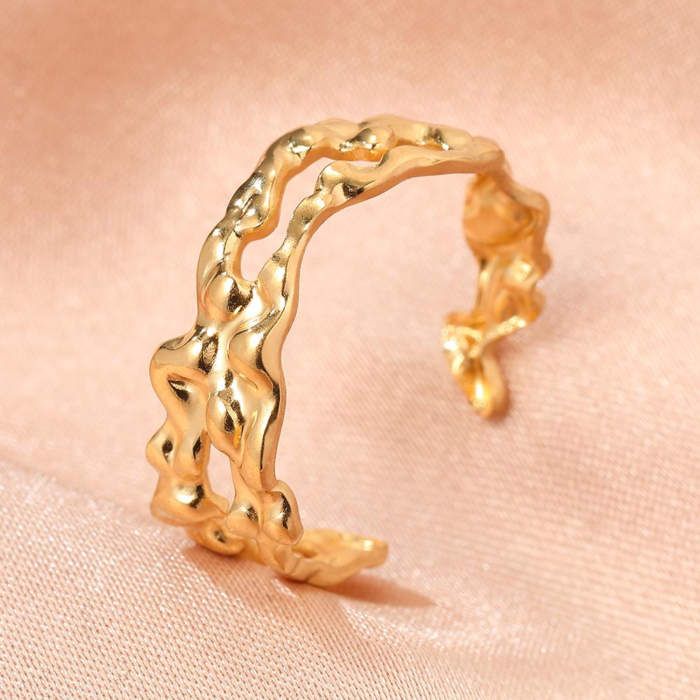 Stainless Steel Rings Vintage Geometric Hollow Adjustable Open Ring Fashion Statement Sun Rings For Women Zircon Banquet Gifts