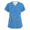 Women's Fashion Short Sleeve Christmas Print V-Neck Pocket Workwear Tops