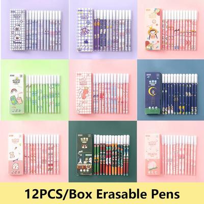 12PCS/Box 0.5mm Blue Ink Neutral Pen Quick Drying Erasable Pen Cartoon Ballpoint Pen  Stationery
