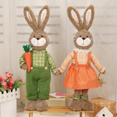 Cartoon Easter Rabbit Ornament Retractable Pastoral Style Bunny Telescopic Doll DIY Handmade Standing Bunnies Figurines
