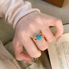 Turquoise Rings for Women Classic Retro Wave Hollow Out Luster Light Luxury Refreshing Blue Oval Ring Banquet Fine Zircon
