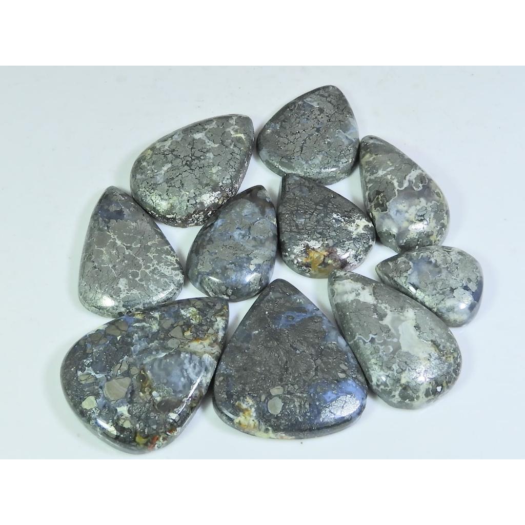 296Cts. Natural Marcasite Oval Shape Cabochon Loose Gemstone 10Pcs Lot C-317