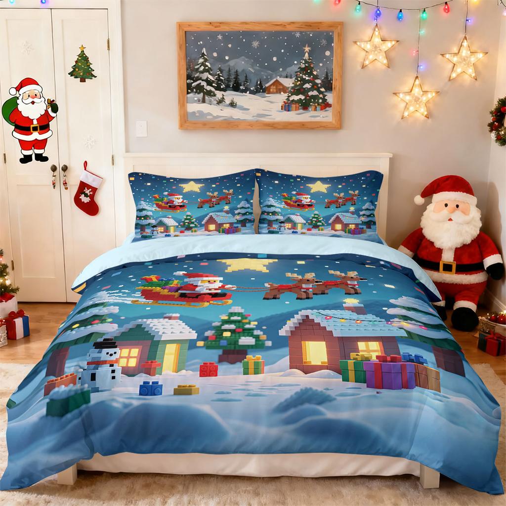 Customized Bed Three-Piece Set Christmas Elements Series Pillowcase Quilt Cover 3D Digital Printing Kit Factory