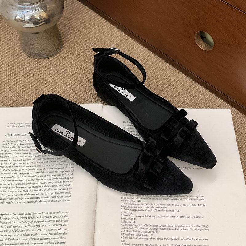 Fashion Footwear With Height Increasing Ladies Shallow Shoes Ankle Buckle Female Pointed Toe Fashion Silk Women Flats Shoes
