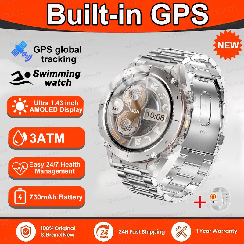 Military Quality GPS Sports Smartwatch Bluetooth Call Health Monitoring Compass 3ATM Waterproof Swimming Smart Watch