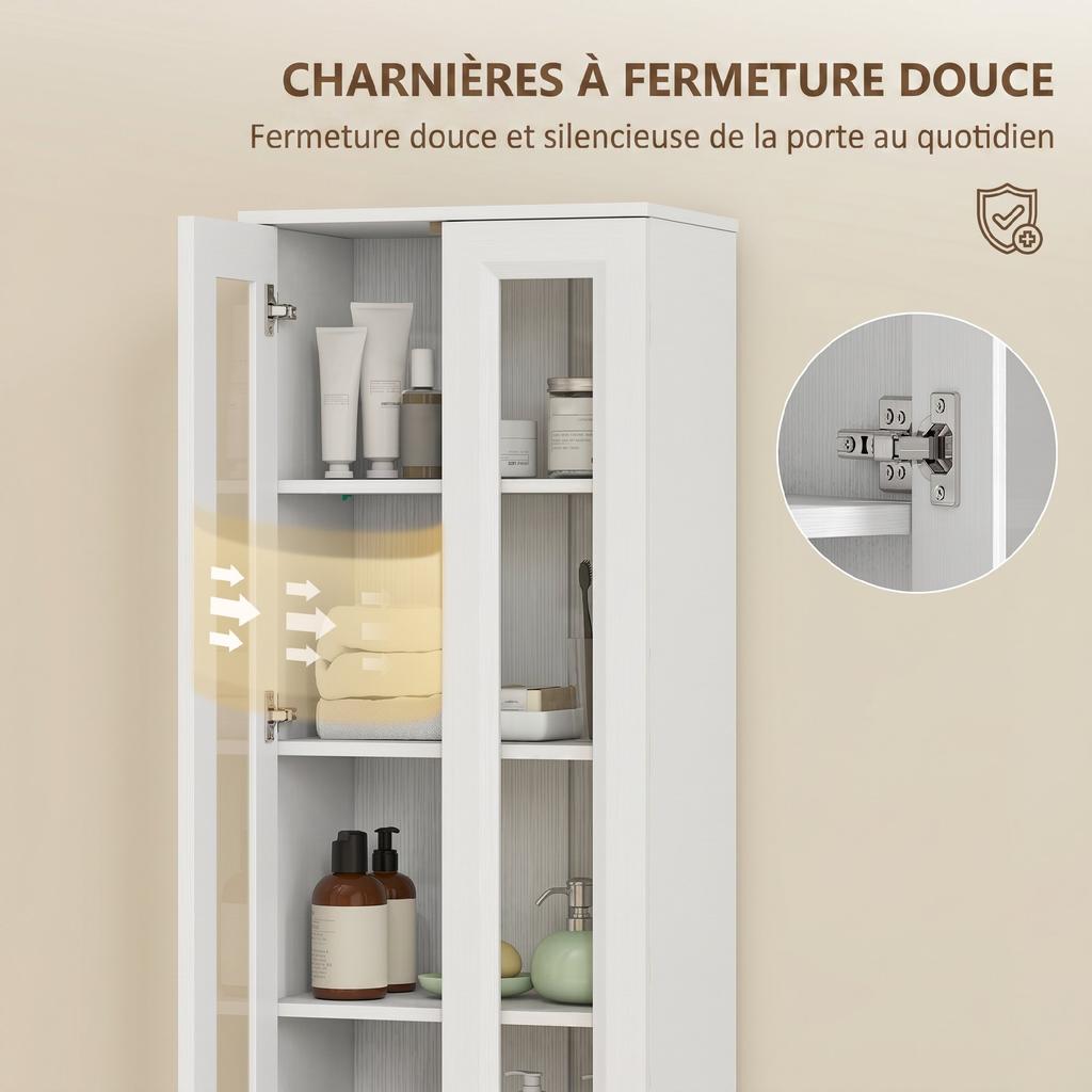 Bathroom Cabinet, 6-Tier, 4 Soft-Close Doors, Adjustable Shelves, White