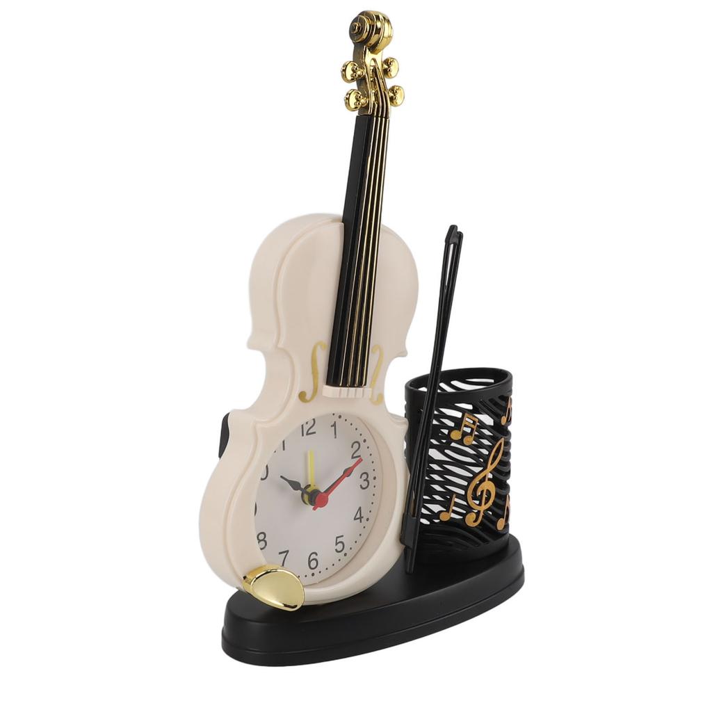 Violin Alarm Clock Retro Fashion Pencil Sharpener Function Table Alarm Clock Violin Shape Novelty Bedside Clock for Music Lovers