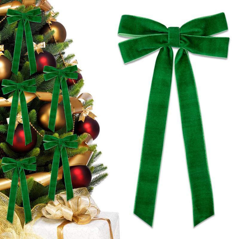 Large Red Velvet Christmas Bow Ornament Xmas Tree Hanging Decor for New Year Wedding Party Home Decoration