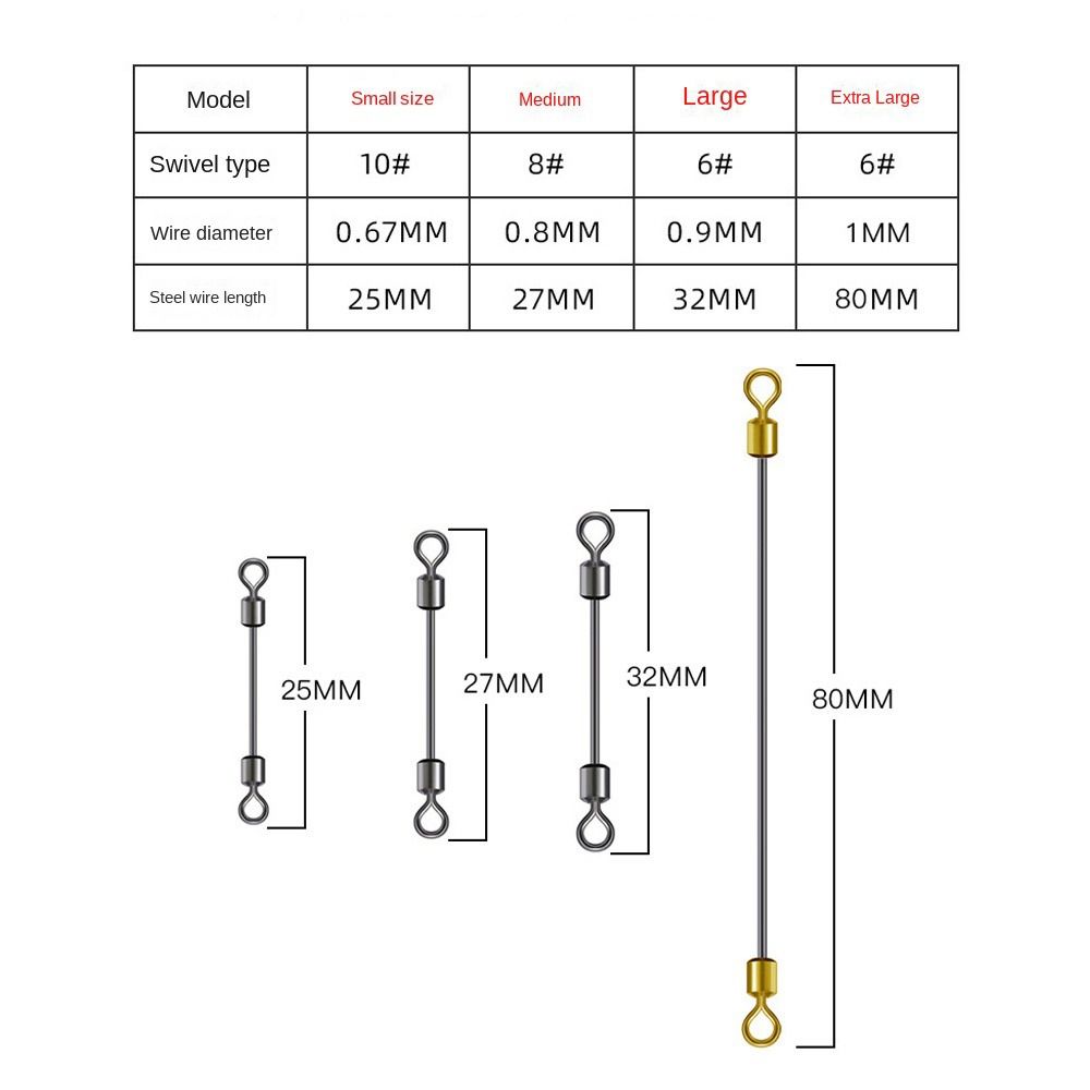 50pcs Solid Ring Fishing Swivel Connector Stainless Steel Double Rolling Durable Heavy Duty Ball