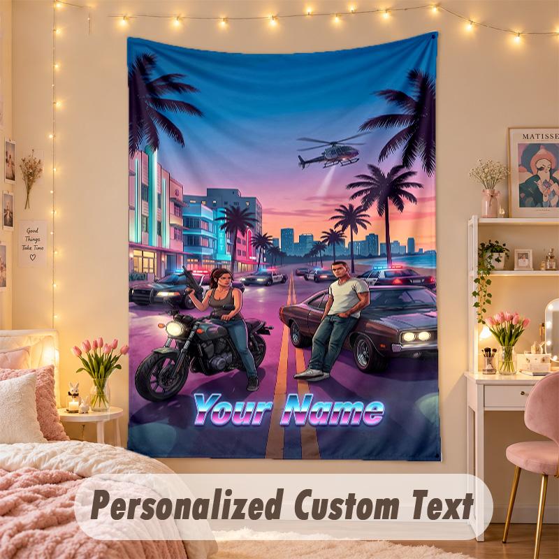 Custom Personalized Tapestry,GTA Print Custom Name Text Wall Art Hanging for Bedroom