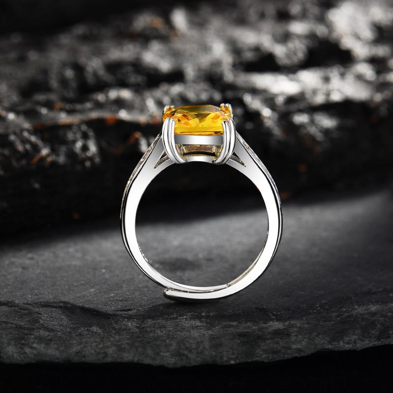 Charm Rings with Citrine Zircon Gemstone Jewelry 925 Silver Accessories for Women Wedding Party Engagement Bridal Gift