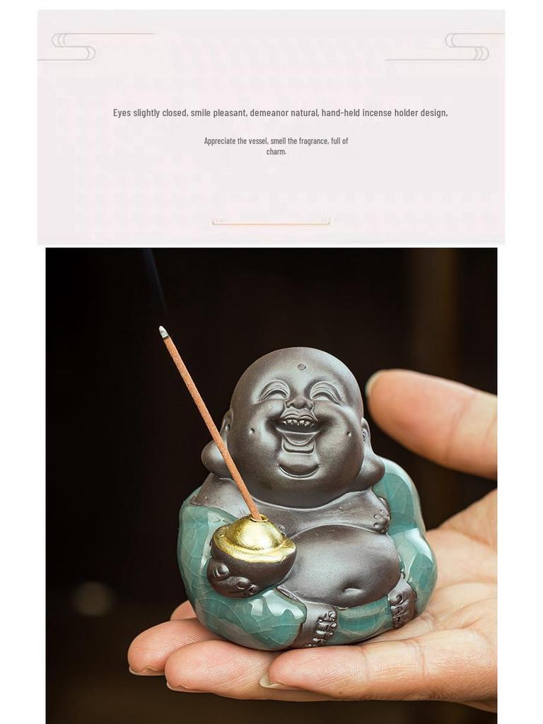 Ceramic Maitreya Buddha Tea Pet & Incense Holder Ornament