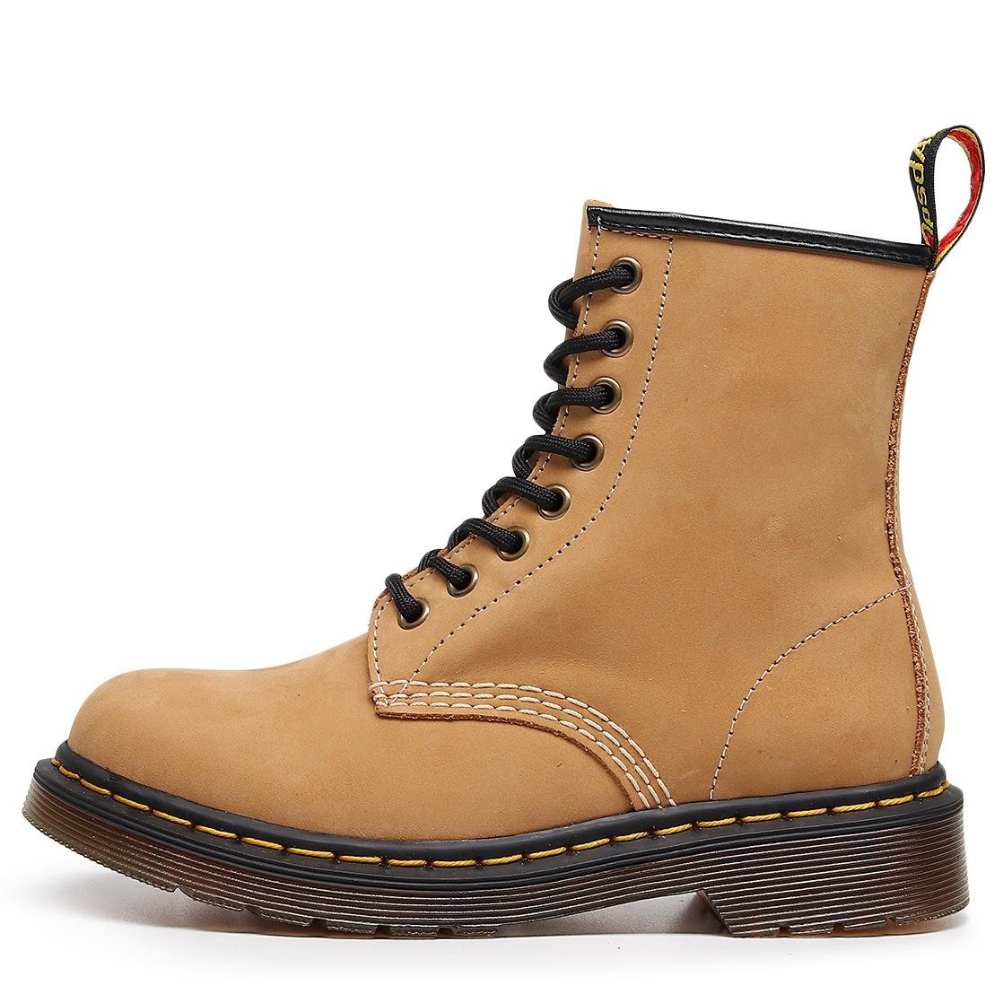 

Large size first-layer yellow cowhide high-top big yellow boots women s locomotive classic retro British style short boots men 35