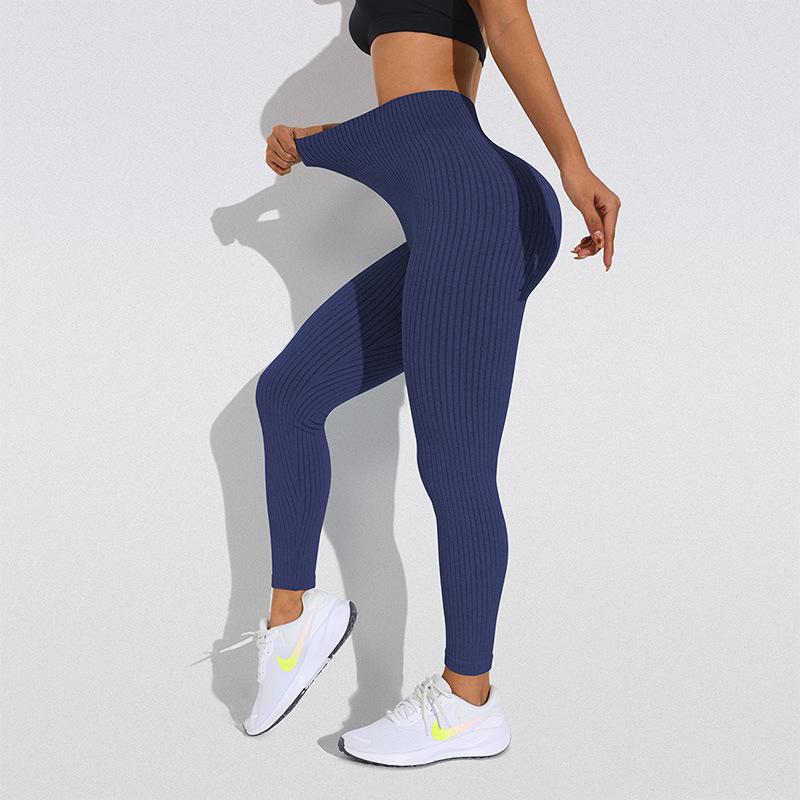 Europeiska & Amerikanska Högmidjade Randiga Yoga Byxor med Magekontroll - Dam Fitness & Löpning Leggings