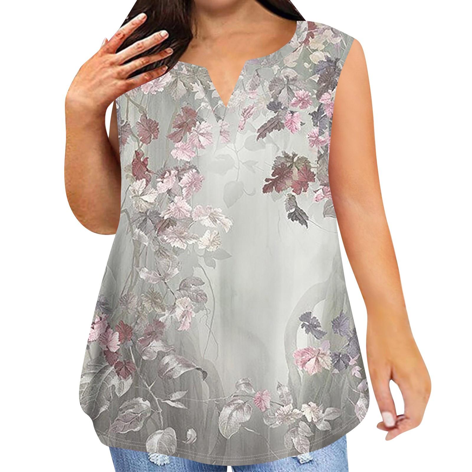 Модная женская повседневная футболка без рукавов с v-образным вырезом и винтажным принтом — фото 8