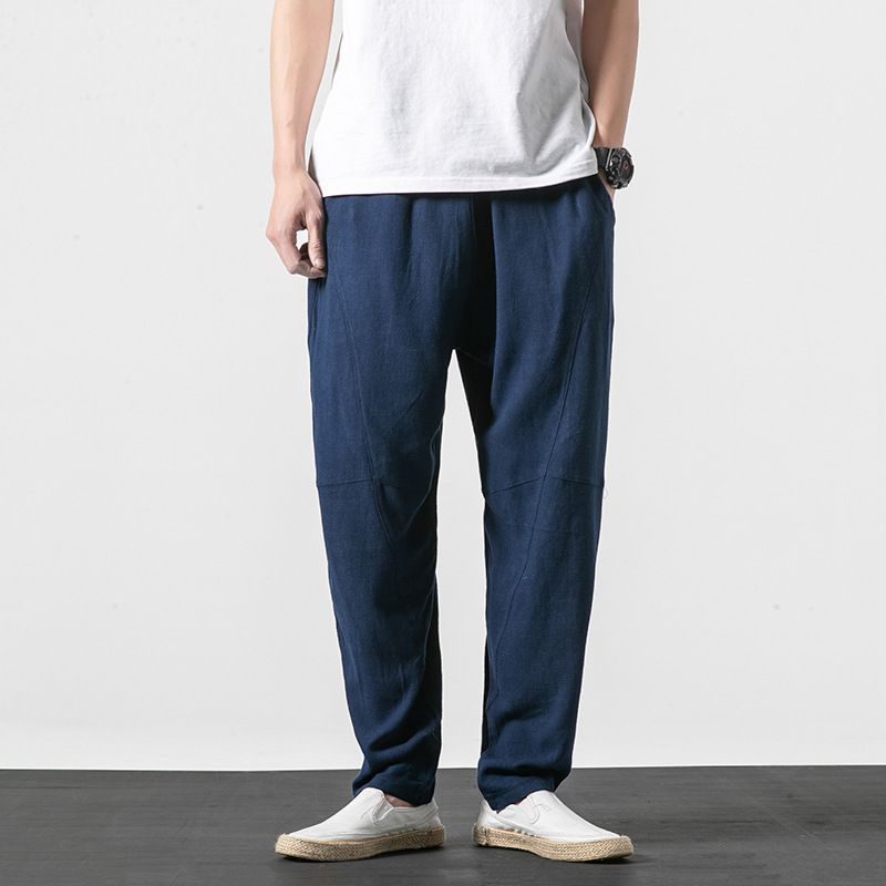 Japanese-style Thin Men's Linen Pants, Casual Pants, Cotton and Linen Lantern Pants for Teenagers, Large-sized Loose Wide-leg Pants