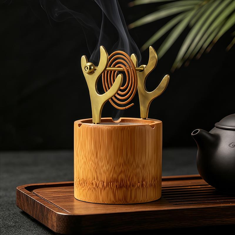 

Bamboo Incense Burner Metal Coil Incense Holder with Ash Catcher for Home Office Yoga Meditation