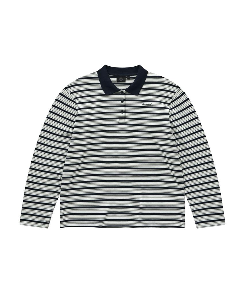 COVERNAT WOMAN Striped Collar Long Sleeve Navy