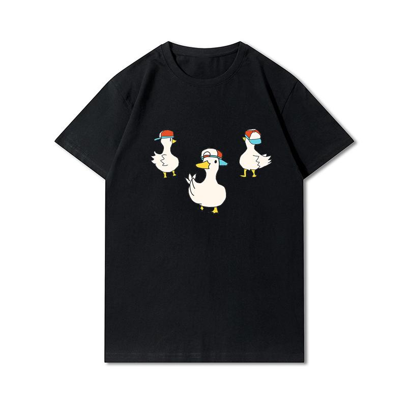 Letní trička větší velikosti pro ženy Whisling Duck Potištěné Neformální tričko s krátkým rukávem Topy 100% bavlna Oversize O Trička s výstřihem