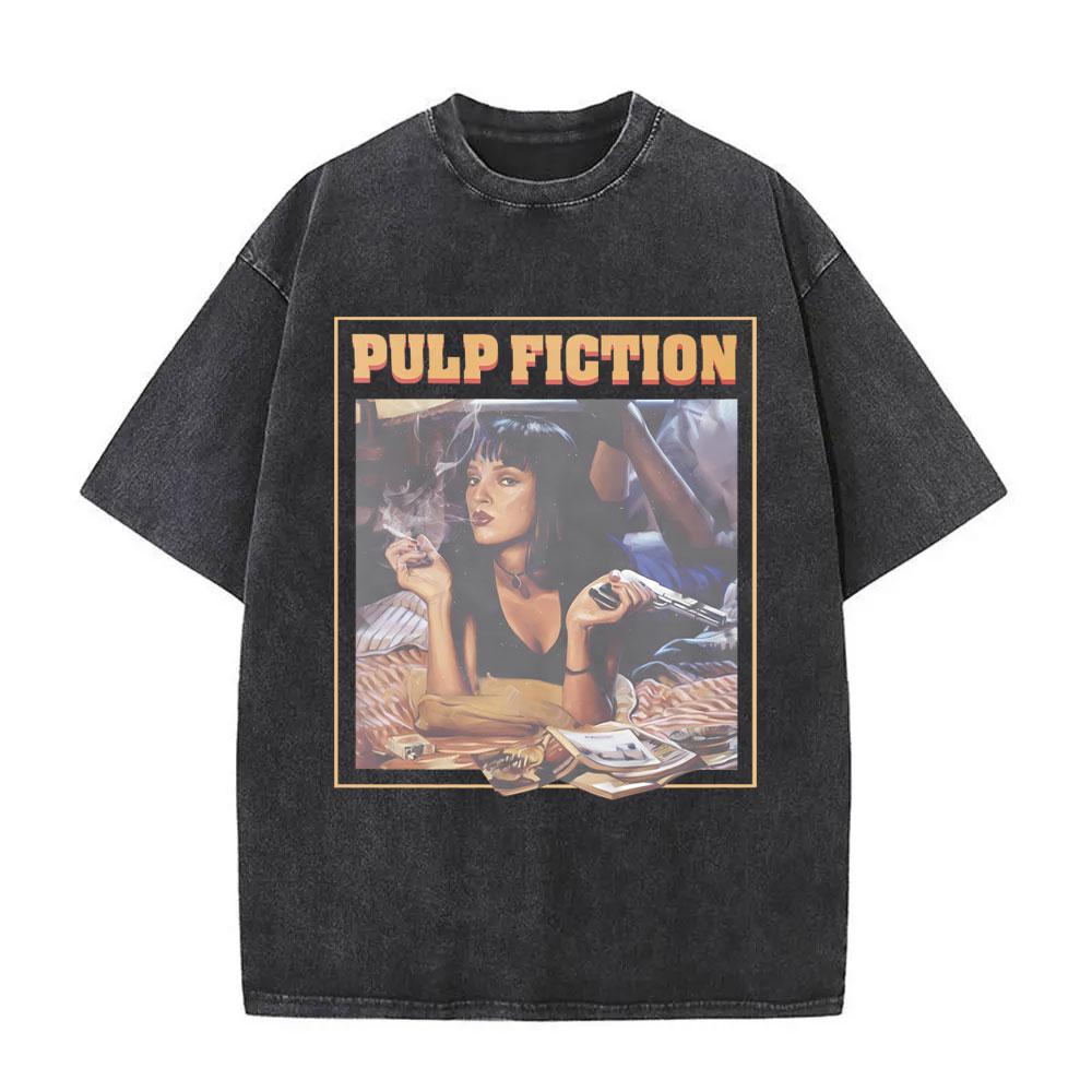 Slávny režisér Quentin Tarantino Film Pulp Fiction Vintage Praná Tričko Muži Ženy Hip Hop Móda Nadrozmerné Tričká Vrchné diely