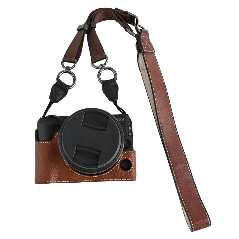 R50V PU Leder Kamera Halbtasche für Canon EOS R50V Batterieöffnung Bodenabdeckung mit Riemen