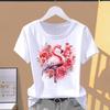 (Asian Size) Style Flower Cute O-neck Casual Clothing Short Sleeve T Shirt Printed T-shirts Fashion Female Women's Top Graphic Tee