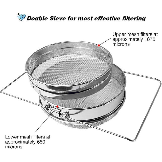 Honey Strainer Double Sieve, Stainless Steel Bee Mesh Strainer for 5 Gallon Bucket, Honey Extractor for Clean Honey with Up to 16.5 inches Extendable