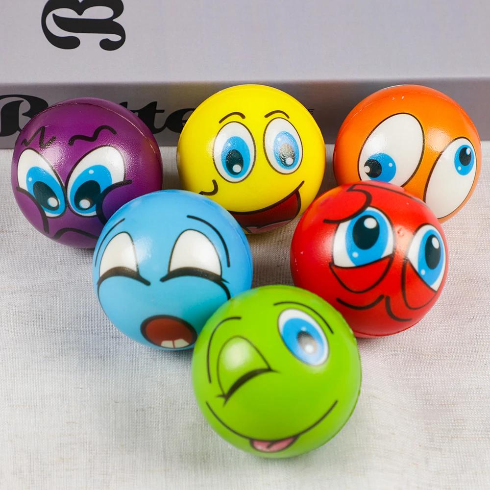 6pcs Cartoon Expression PU Elastic Ball Pressure Release Squeeze Toy Children's Birthday Party Gift Pinata Filling