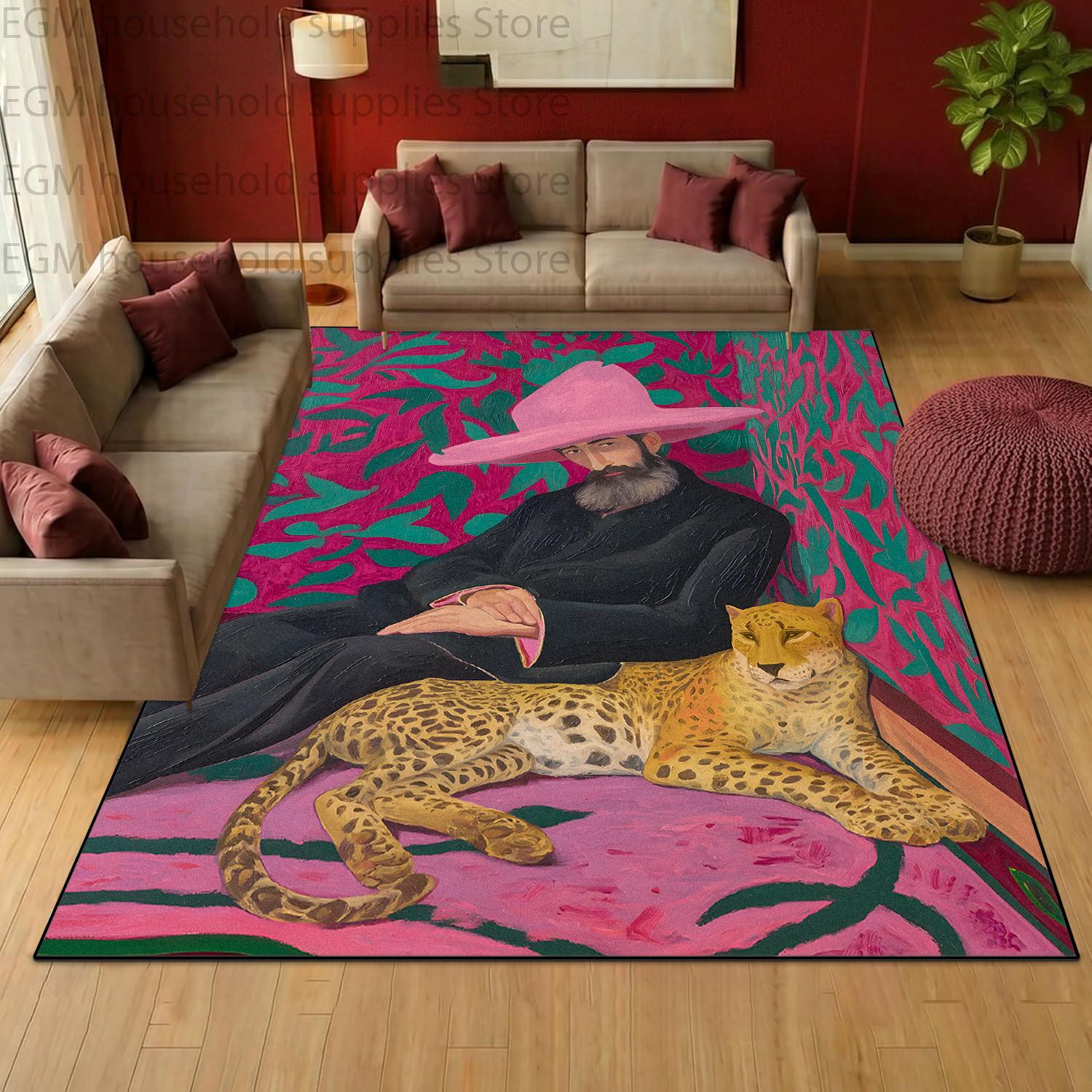 Pink Leopard Figure Floral Oil Painting