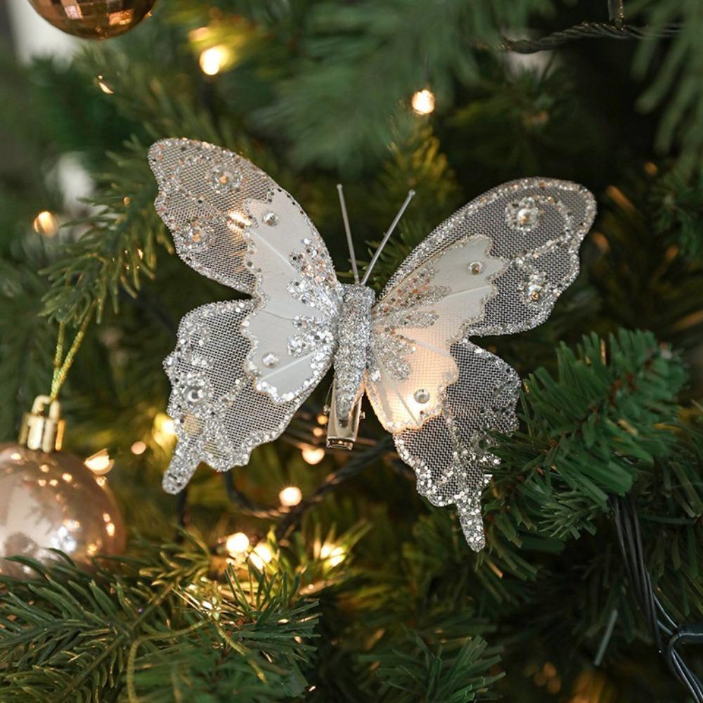 3/6/10Pcs New Year DIY Artificial Butterfly Decoration Plastic Christmas Gifts Pendant