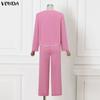 VONDA Two Piece Suit Women Retro Long Sleeve Splicing Blouse and Pants Casual Office Sets