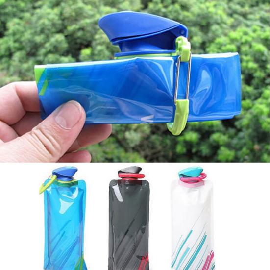 700ml Reusable Foldable Flexible Water Bottle Pouch Bag Camping Hiking Tool