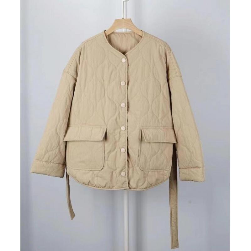 Button Down Parkas for Women Fall Winter  New Fashion Long Sleeve Lace Up Jacket Casual Pockets O Neck Chic Coats