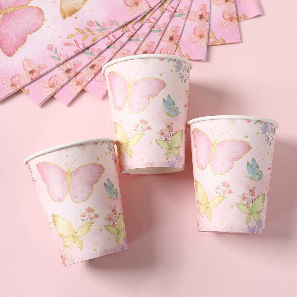 Butterfly Tableware Girls Birthday Party Paper Plates Napkins Cups Decorations Balloons Butterfly Fairy Themed Party Supplies