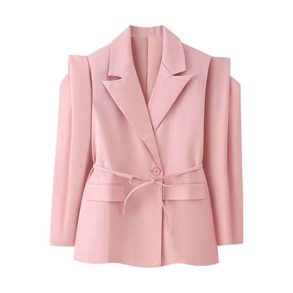 European & American Style Women's Slimming Waist Belt Wide Shoulder Suit Jacket
