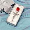 Faux Crystal Rose Flower Gift with Metal Stem Clear Flower Figurine with Gift Box